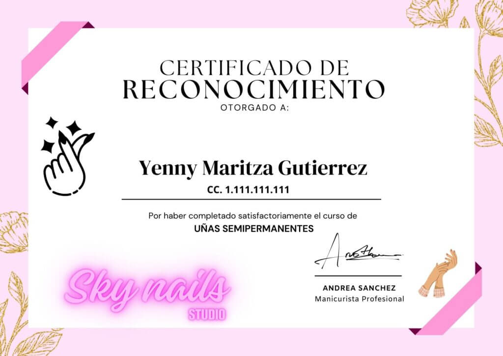 Certificcado curso de uñas semipermanentes villavo